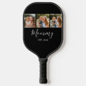 Moeder heeft modern schrift zwart 3 foto pickleball paddle (Voorkant)