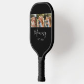 Moeder heeft modern schrift zwart 3 foto pickleball paddle (Links)
