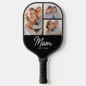 Moeder heeft modern schrift zwart 3 foto pickleball paddle (Voorkant)