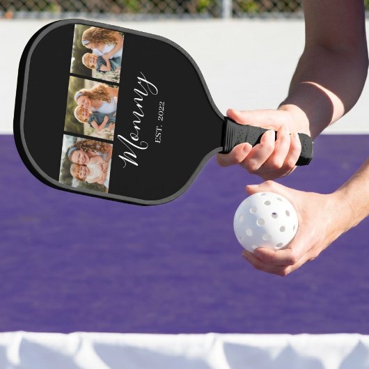 Moeder heeft modern schrift zwart 3 foto pickleball paddle