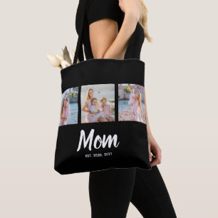 Moeder heeft modern schrift zwart 3 foto tote bag