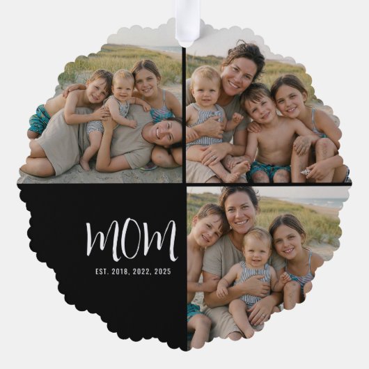 Moeder heeft moderne script Black 3 foto Ornament Kaart (Achterkant)