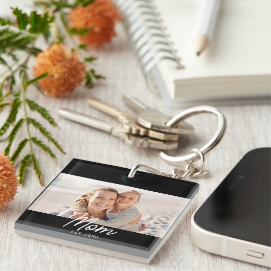 Moeder heeft moderne script fotoreeks gemaakt sleutelhanger (Voorkant Rechts)