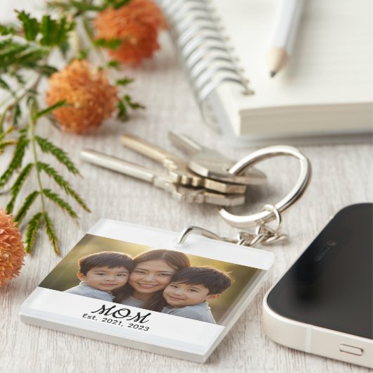 Moeder heeft moderne script fotostijl vastgesteld sleutelhanger (Voorkant Rechts)