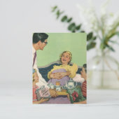  moeder heeft ontbijt in bed door familie briefkaart (Staand voorkant)