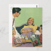  moeder heeft ontbijt in bed door familie briefkaart (Voorkant / Achterkant)