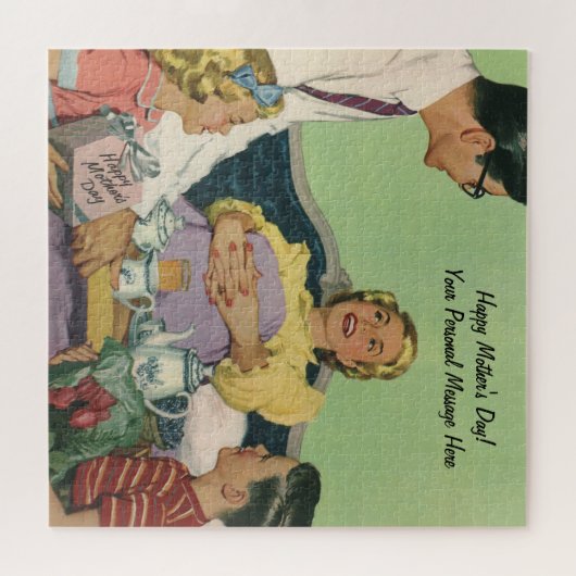 moeder heeft ontbijt in bed door familie legpuzzel (Horizontaal)