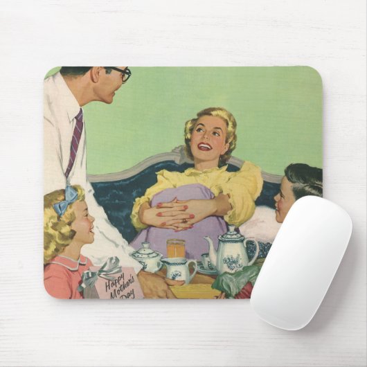  moeder heeft ontbijt in bed door familie muismat (Met muis)