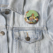 moeder heeft ontbijt in bed door familie ronde button 5,7 cm (In situ)