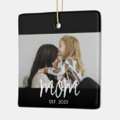 Moeder heeft wit script foto opgericht keramisch ornament (Links)