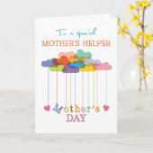 Moeder Helper, Leuke Moederdag Regenboog Wolken Kaart (Gele Bloem)
