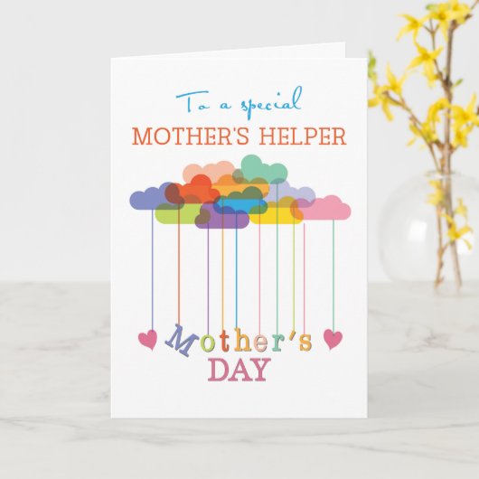 Moeder Helper, Leuke Moederdag Regenboog Wolken Kaart (Gele Bloem)
