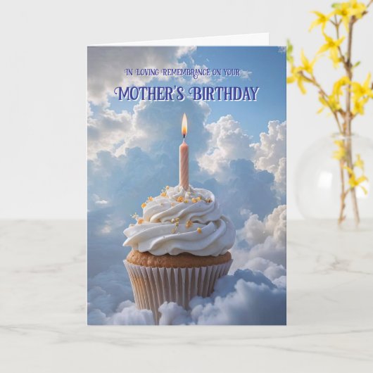 Moeder Hemelse Verjaardag Cupcake Wolken Kaart (Gele Bloem)