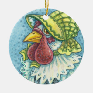 Moeder Hen, CHICKEN FARMER HOLIDAY ORNAY Round Keramisch Ornament