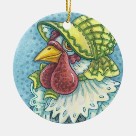 Moeder Hen, CHICKEN FARMER HOLIDAY ORNAY Round Keramisch Ornament (Voorkant)