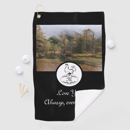 Moeder Hen Nesting w Monogram Egg Foto Golfhanddoek (Insitu)