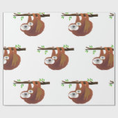 Moeder Holding Baby Sloth Rust op een boomtak Cadeaupapier (Vlak)