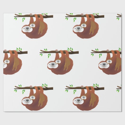 Moeder Holding Baby Sloth Rust op een boomtak Cadeaupapier (Vlak)