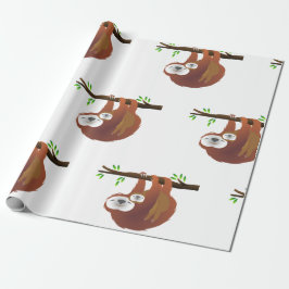 Moeder Holding Baby Sloth Rust op een boomtak Cadeaupapier