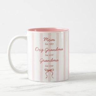 Moeder Hond Oma & Oma Aangepaste Data Roze Strik Tweekleurige Koffiemok