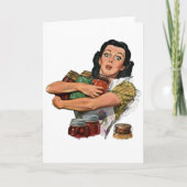 moeder, huisvrouw, blikken retro 50s feestdagen kaart (Voorkant)