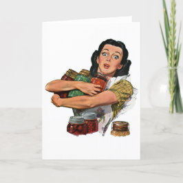  moeder, huisvrouw, blikken retro 50s feestdagen kaart