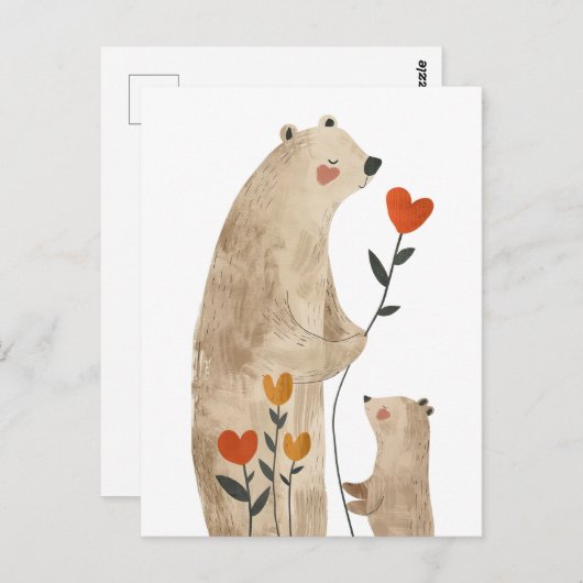Moeder Ijsbeer & Jong Illustratie Mooie en Aardige Briefkaart (Voorkant / Achterkant)