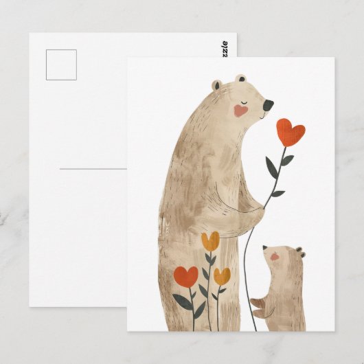 Moeder Ijsbeer & Jong Illustratie Schattig & Aardi Briefkaart (Voorkant / Achterkant)