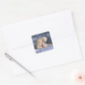 Moeder ijsbeer zittend met tweeling, vierkante sticker (Envelop)