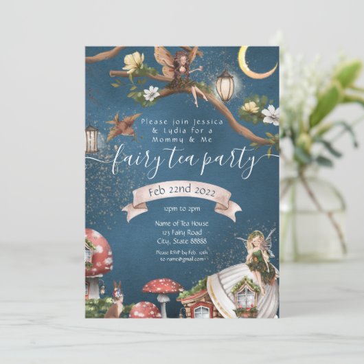 Moeder & Ik Feeënthee Feest Uitnodiging (Staand voorkant)