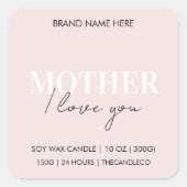 Moeder ik hou van je roze elegante kaars vierkante sticker (Voorkant)