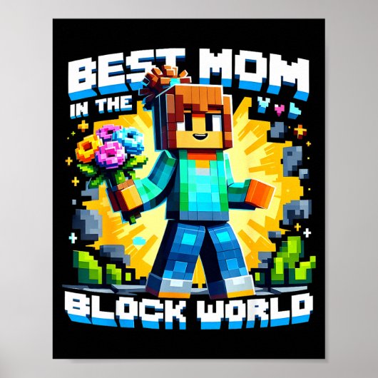 Moeder in de blokwereld pixel gaming moederdag poster (Voorkant)