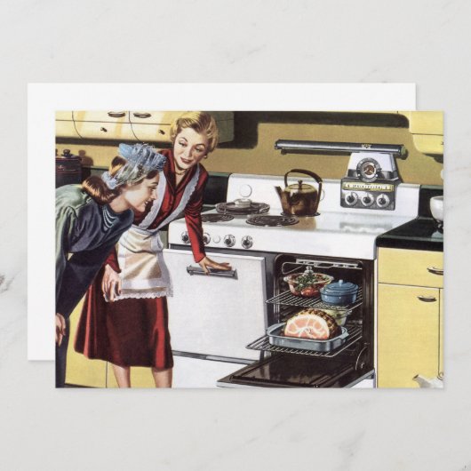  moeder in de keuken kookt een paasham (Voorkant / Achterkant)