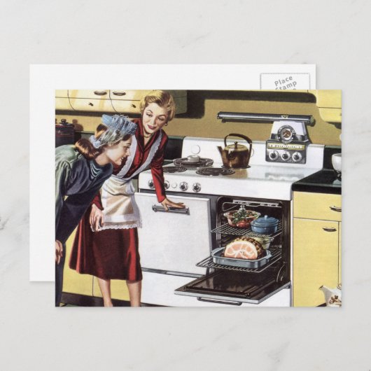  moeder in de keuken kookt een paasham briefkaart (Voorkant / Achterkant)