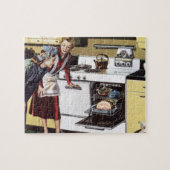  moeder in de keuken kookt een paasham legpuzzel (Horizontaal)