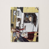  moeder in de keuken kookt een paasham legpuzzel (Verticaal)