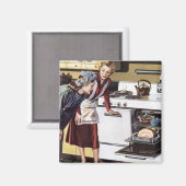  moeder in de keuken kookt een paasham magneet (Voorkant / Achterkant)