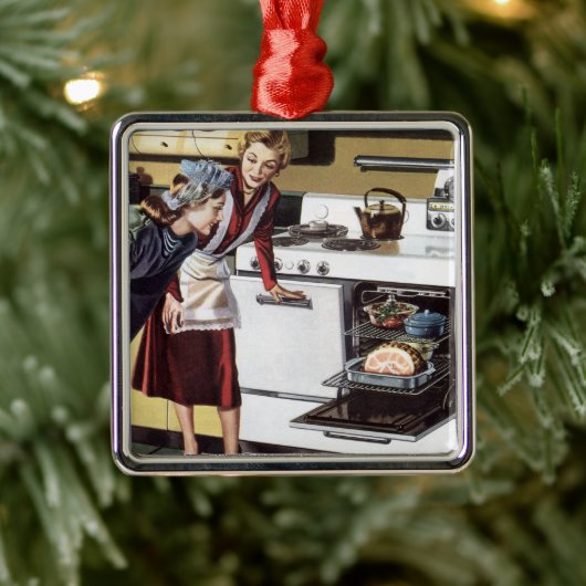  moeder in de keuken kookt een paasham metalen ornament (Boom)