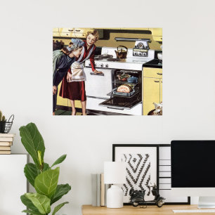  moeder in de keuken kookt een paasham poster