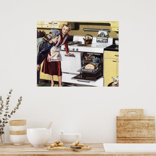 moeder in de keuken kookt een paasham poster (Keuken)