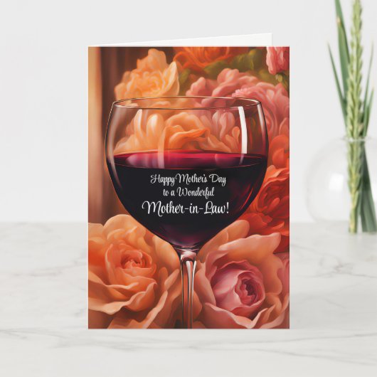 Moeder in de wet Gelukkige Moeders Dag met Wijn Kaart (Voorkant)