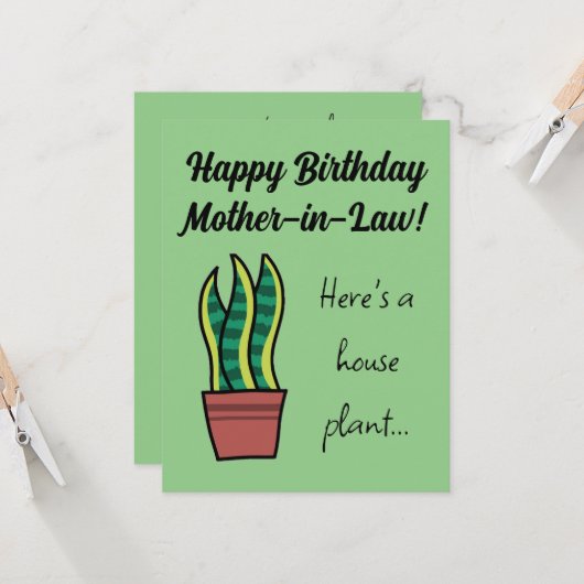 Moeder in de wet grappig plant op verjaardagskaart kaart (Voorkant / Achterkant in situ)