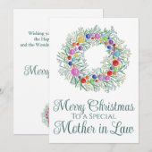Moeder in de wet Kleurrijke Kerstkrans Feestdagenkaart (Voorkant / Achterkant)
