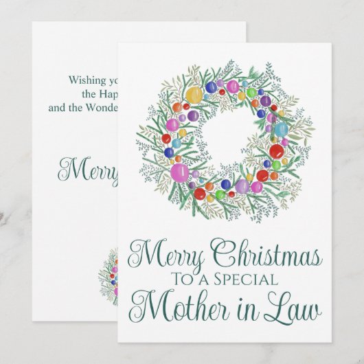 Moeder in de wet Kleurrijke Kerstkrans Feestdagenkaart (Voorkant / Achterkant)