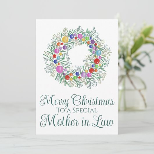 Moeder in de wet Kleurrijke Kerstkrans Feestdagenkaart (Staand voorkant)