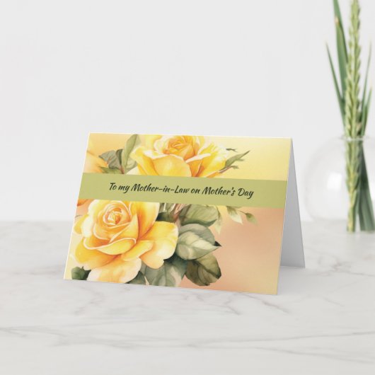 Moeder in de wet op Moederdag Yellow Roses Kaart (Voorkant)