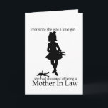 Moeder in de wet Verjaardag Kaart<br><div class="desc">Buiten heeft silhouet van een klein meisje Inside: Happy Birthday to a natural born Mother in Law (interieurtekst kan worden gewijzigd). Dit is een wang in het gezicht, want voor zover ik weet - niemand droomt ervan om een moeder in de wet te zijn. Een leuk cadeau voor MIL's van...</div>