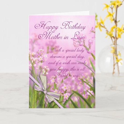 Moeder in de wet Verjaardag Kaart - Roze Vrouwelij (Gele Bloem)