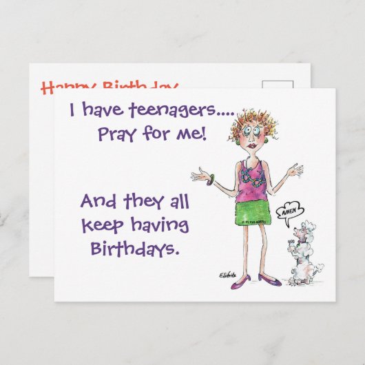 Moeder in paniek met Tieners met geboortedagen Briefkaart (Voorkant / Achterkant)