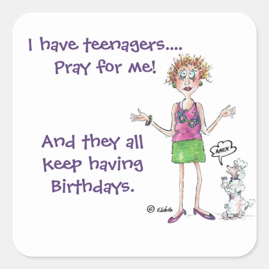 Moeder in paniek met Tieners met geboortedagen Vierkante Sticker (Voorkant)